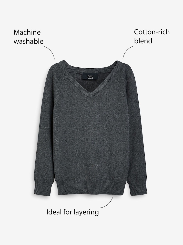 Grey Knitted V-Neck School Jumper (3-16yrs) - Image 3 of 8