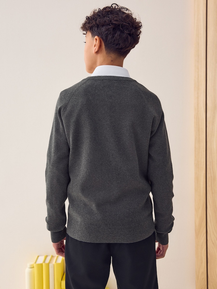 Grey Knitted V-Neck School Jumper (3-16yrs) - Image 4 of 4