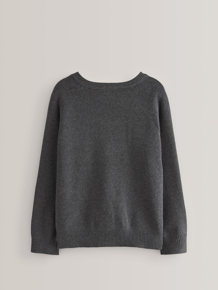 Grey Knitted V-Neck School Jumper (3-16yrs) - Image 7 of 8