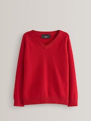 Red Knitted V-Neck School Jumper (3-16yrs) - Image 1 of 7