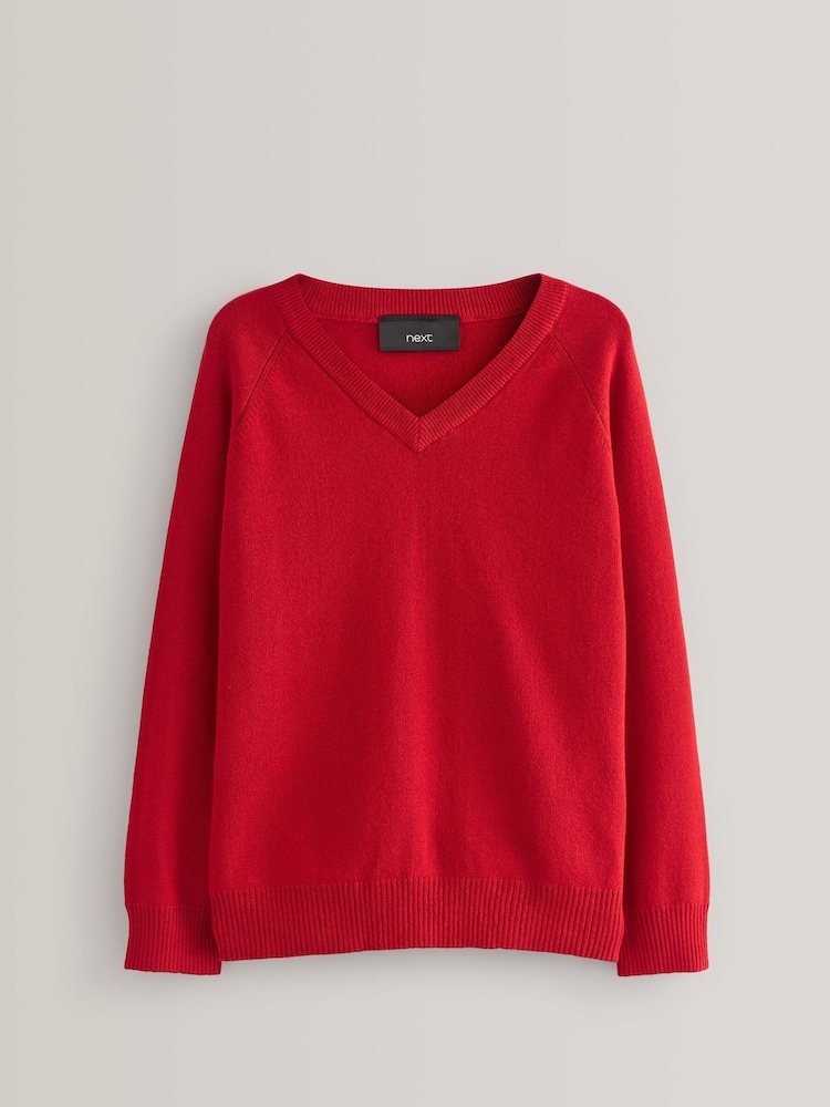 Red Knitted V-Neck School Jumper (3-16yrs) - Image 1 of 7