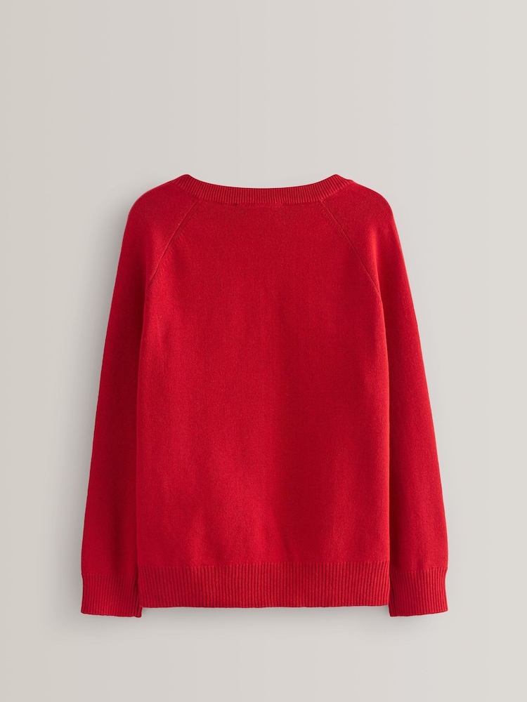Red Knitted V-Neck School Jumper (3-16yrs) - Image 2 of 7