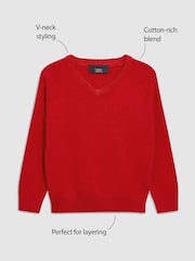 Red Knitted V-Neck School Jumper (3-16yrs) - Image 3 of 7