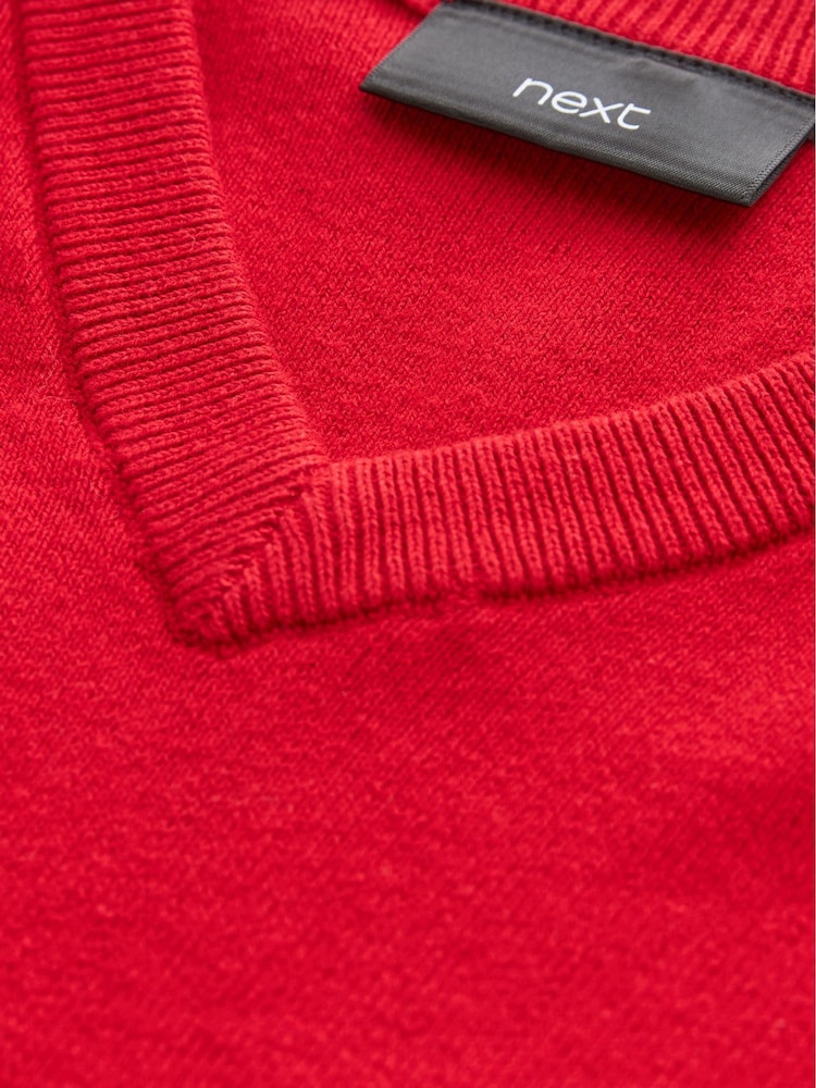 Red Knitted V-Neck School Jumper (3-16yrs) - Image 4 of 7