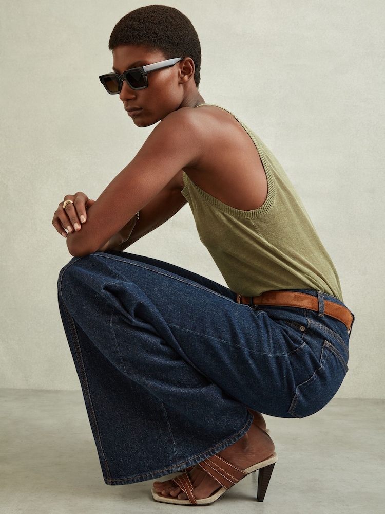 Reiss Dark Blue Juniper Petite Flared Front Seam Jeans - Image 1 of 6