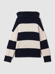Reiss Navy/Ivory Ally Wool Blend Striped Hoodie - Image 2 of 6
