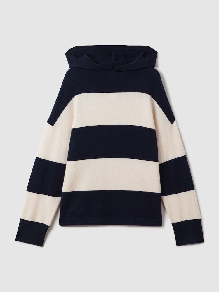 Reiss Navy/Ivory Ally Wool Blend Striped Hoodie - Image 2 of 6