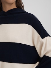 Reiss Navy/Ivory Ally Wool Blend Striped Hoodie - Image 3 of 6