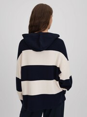 Reiss Navy/Ivory Ally Wool Blend Striped Hoodie - Image 4 of 6