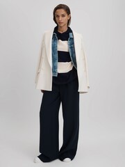 Reiss Navy/Ivory Ally Wool Blend Striped Hoodie - Image 5 of 6