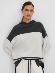Reiss Charcoal/Ivory Alex Wool Blend Striped Hoodie - Image 1 of 7
