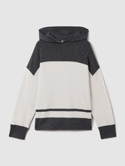 Reiss Charcoal/Ivory Alex Wool Blend Striped Hoodie - Image 2 of 7