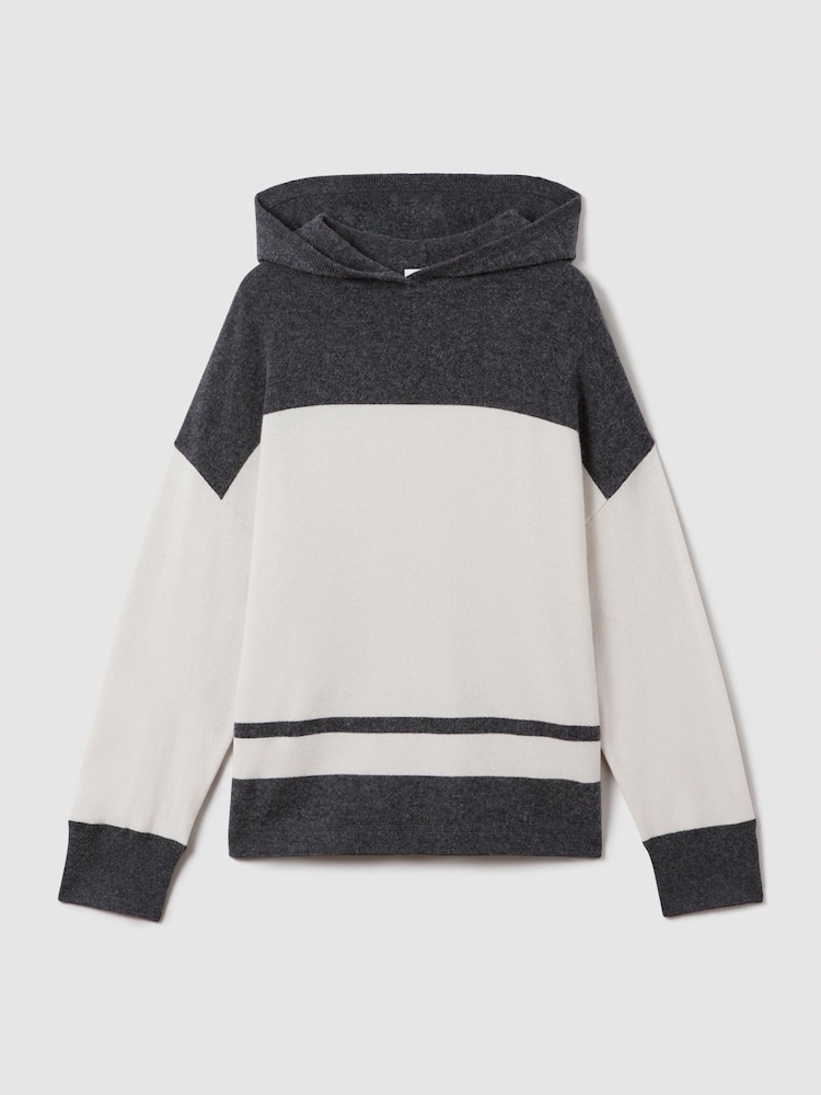 Reiss Charcoal/Ivory Alex Wool Blend Striped Hoodie - Image 2 of 7
