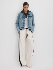 Reiss Charcoal/Ivory Alex Wool Blend Striped Hoodie - Image 3 of 7
