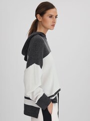 Reiss Charcoal/Ivory Alex Wool Blend Striped Hoodie - Image 4 of 7