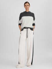 Reiss Charcoal/Ivory Alex Wool Blend Striped Hoodie - Image 6 of 7