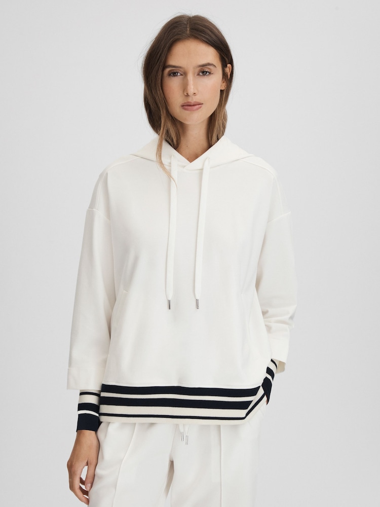 Reiss Navy/Ivory Lexi Striped Trim Hoodie - Image 1 of 6