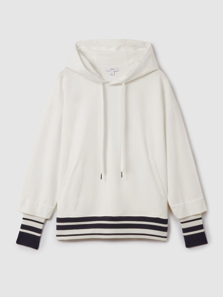 Reiss Navy/Ivory Lexi Striped Trim Hoodie - Image 2 of 6