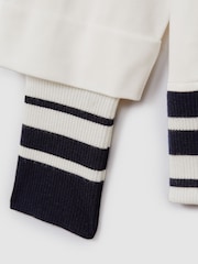 Reiss Navy/Ivory Lexi Striped Trim Hoodie - Image 6 of 6