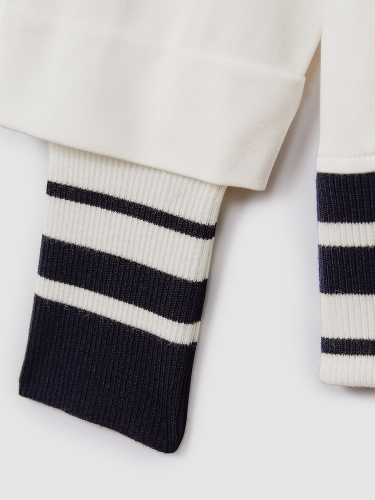Reiss Navy/Ivory Lexi Striped Trim Hoodie - Image 6 of 6