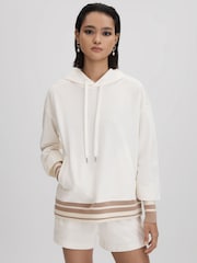 Reiss Mink/Ivory Lexi Striped Trim Hoodie - Image 1 of 6
