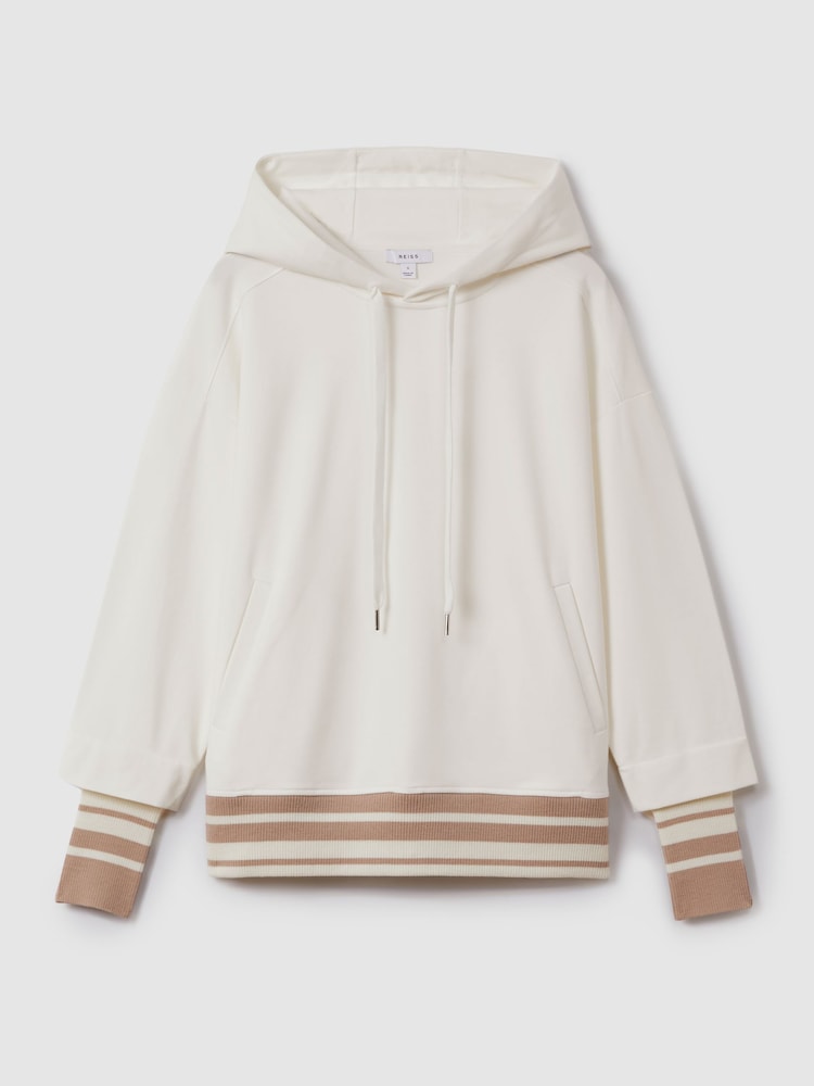 Reiss Mink/Ivory Lexi Striped Trim Hoodie - Image 2 of 6