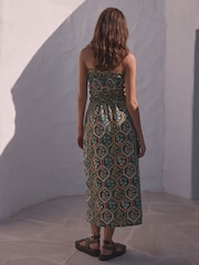 Teal Blue Jersey 100% Cotton Textured Bandeau Midi Dress - Image 4 of 7