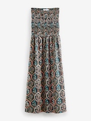 Teal Blue Jersey 100% Cotton Textured Bandeau Midi Dress - Image 6 of 7