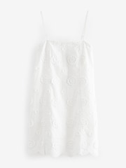 White 100% Cotton 3D Embroidered Mini Summer Shift Dress - Image 17 of 18