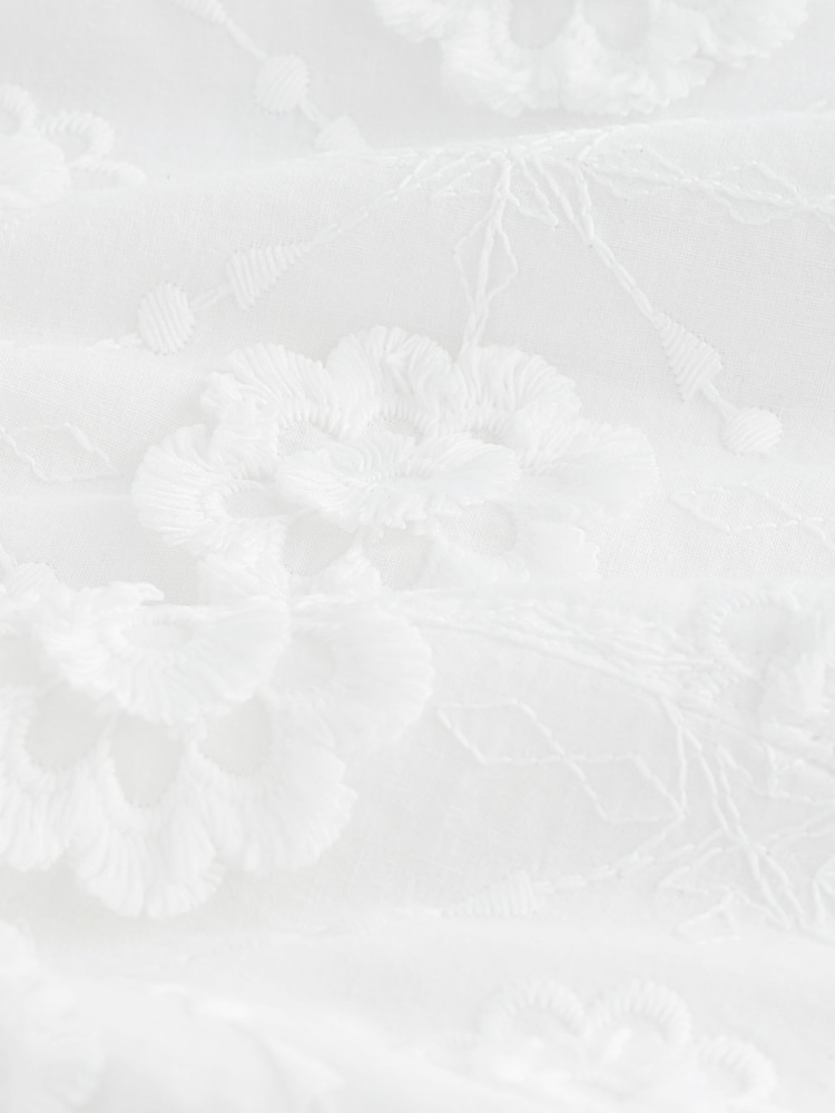 White 100% Cotton 3D Embroidered Mini Summer Shift Dress - Image 18 of 18