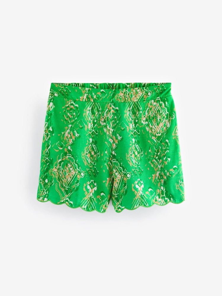 Myleene Klass Green Aztec Scallop Co-ord Shorts With Linen - Image 2 of 3
