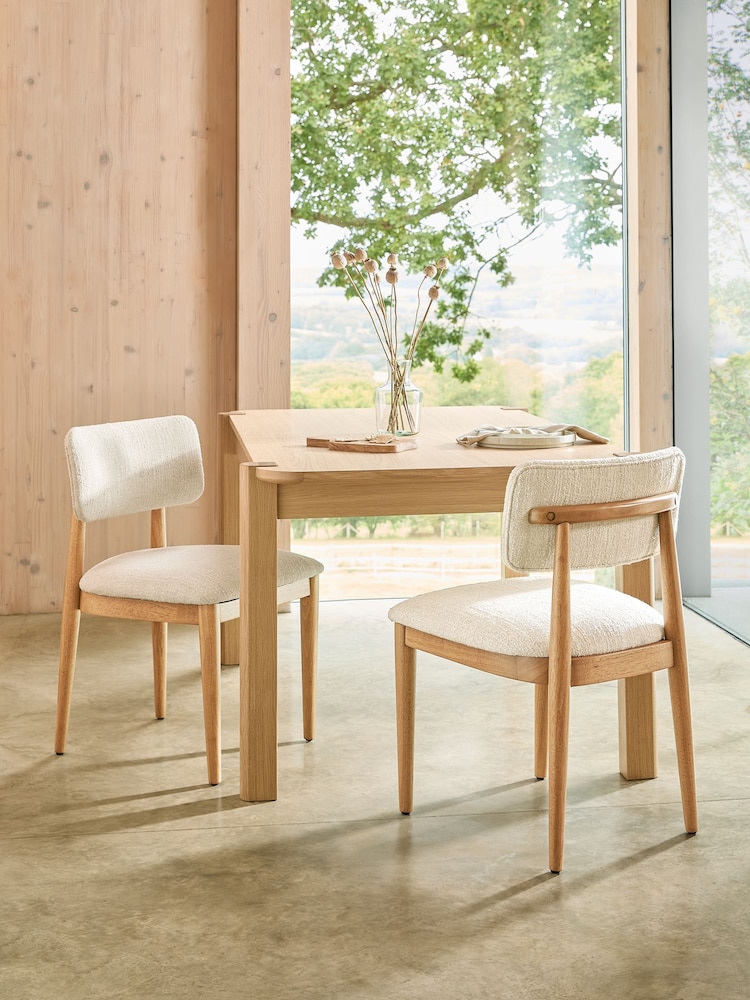 Set of 2 Smart Boucle Oyster Light Natural Wrenley Light Wood Leg Dining Chairs - Image 1 of 9