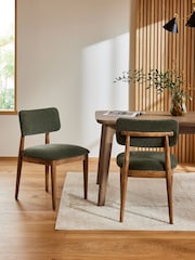 Set of 2 Relaxed Chenille Dark Green Wrenley Dark Wood Leg Dining Chairs - Image 1 of 9