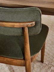 Set of 2 Relaxed Chenille Dark Green Wrenley Dark Wood Leg Dining Chairs - Image 2 of 9