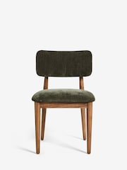 Set of 2 Relaxed Chenille Dark Green Wrenley Dark Wood Leg Dining Chairs - Image 3 of 9