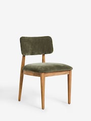 Set of 2 Relaxed Chenille Dark Green Wrenley Dark Wood Leg Dining Chairs - Image 5 of 9