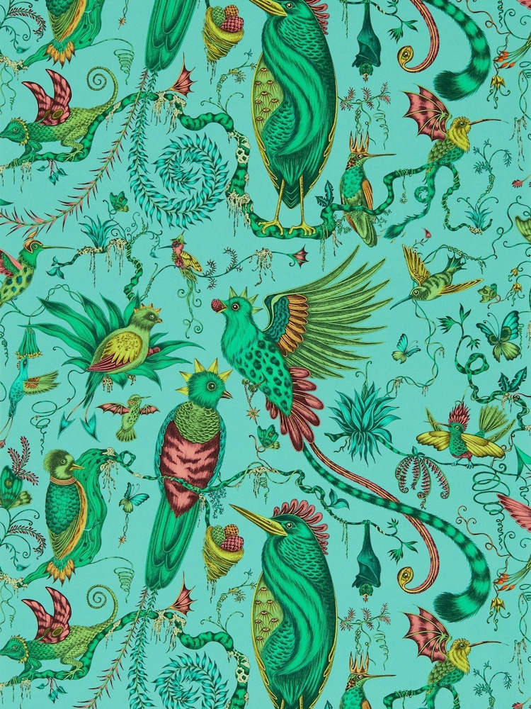 Clarke and Clarke Quetzal Aqua Emma J Shipley Mythica Quetzal A4 Wallpaper Sample - Image 1 of 1 Clarke and Clarke Quetzal Aqua Emma J Shipley Mythica Quetzal A4 Wallpaper Sample - Image 1 of 1