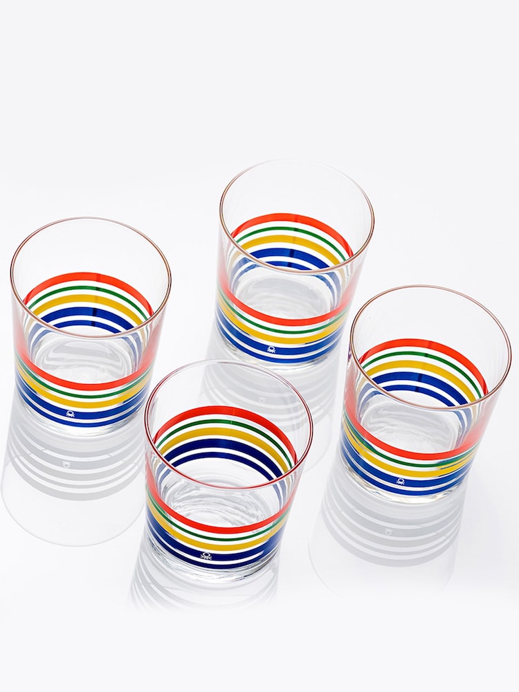 Benetton Set of 4 Multi Water Tumblers Set of 4 Tall Tumbler Glasses - Image 2 of 5