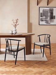 Set of 2 Soft Linen Look Light Natural Stockholm Black Leg Dining Chairs - Image 1 of 9