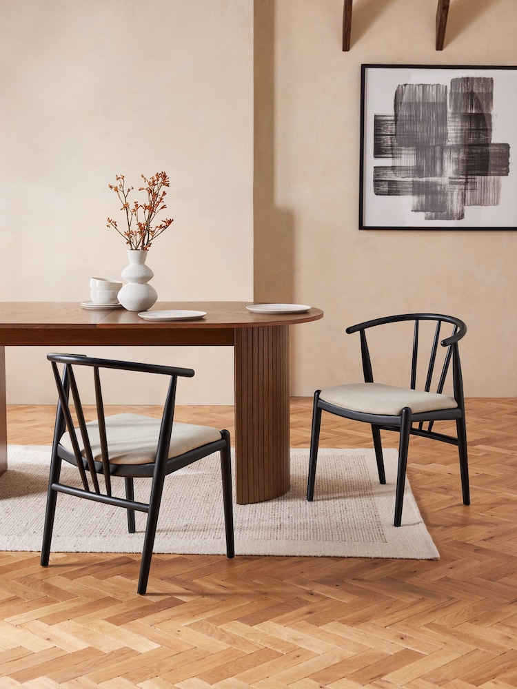 Set of 2 Soft Linen Look Light Natural Stockholm Black Leg Dining Chairs - Image 1 of 9