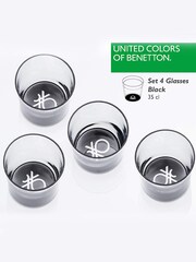 Benetton Set of 4 Black/White Water Tumblers Set of 4 Tall Tumbler Glasses - Image 3 of 5