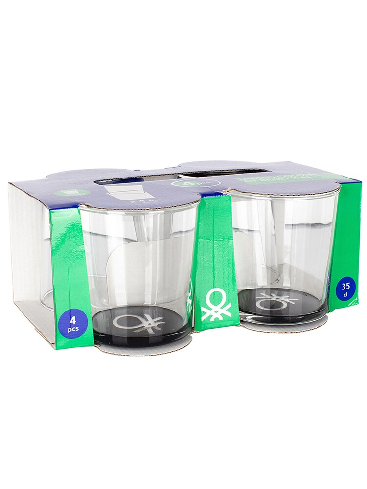 Benetton Set of 4 Black/White Water Tumblers Set of 4 Tall Tumbler Glasses - Image 5 of 5