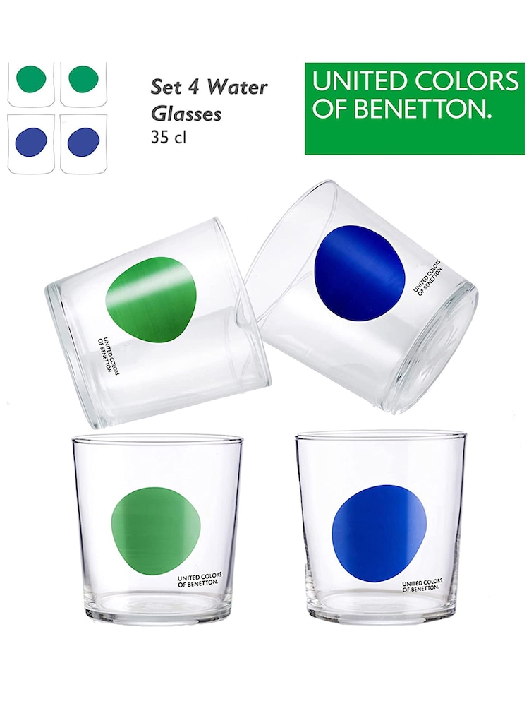 Benetton Set of 4 Blue/Green Water Tumblers Set of 4 Tall Tumbler Glasses - Image 4 of 4