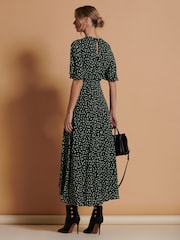 Jolie Moi Black Angel Sleeve Wrap Tie Front Maxi Dress - Image 2 of 6