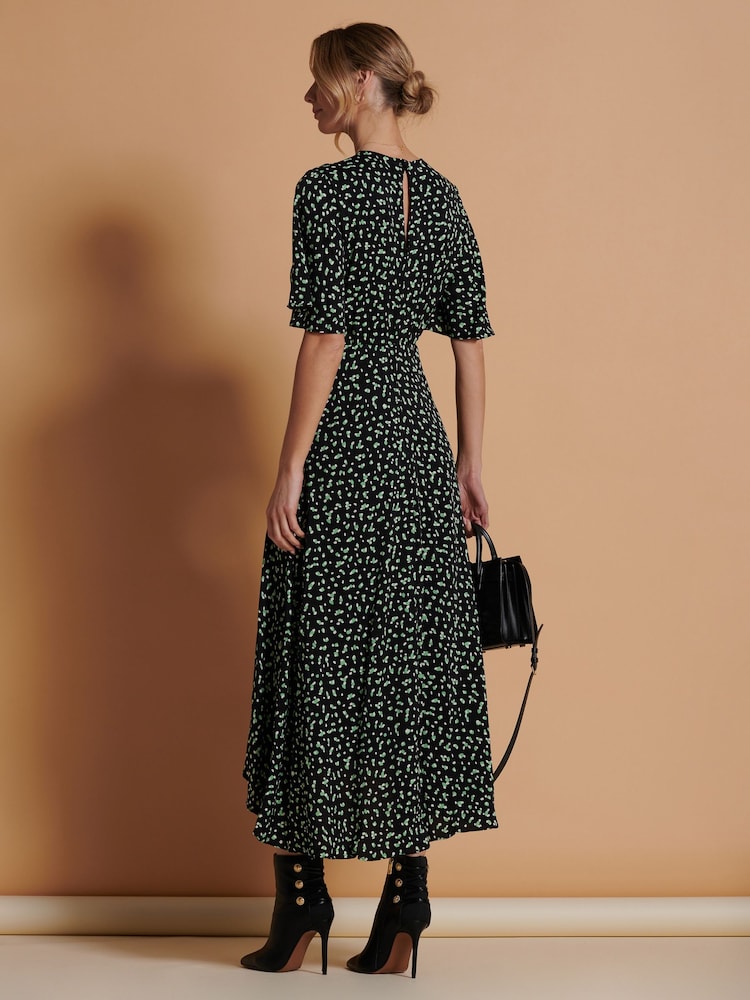 Jolie Moi Black Angel Sleeve Wrap Tie Front Maxi Dress - Image 2 of 6