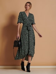 Jolie Moi Black Angel Sleeve Wrap Tie Front Maxi Dress - Image 3 of 6