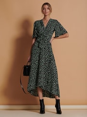 Jolie Moi Black Angel Sleeve Wrap Tie Front Maxi Dress - Image 4 of 6