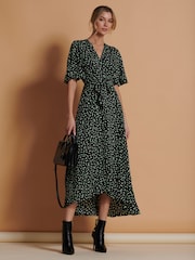 Jolie Moi Black Angel Sleeve Wrap Tie Front Maxi Dress - Image 5 of 6