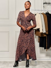 Jolie Moi Blue Print Viscose Frill Hem Maxi Dress - Image 1 of 6