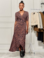 Jolie Moi Blue Print Viscose Frill Hem Maxi Dress - Image 4 of 6